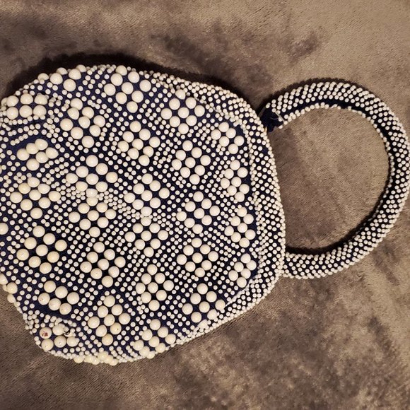 Beaded White + Navy Purse - Picture 2 of 4